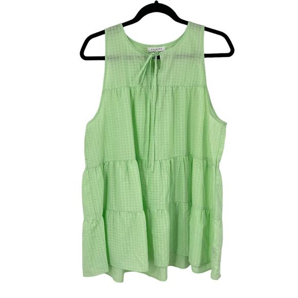 Topshop Womens size 10 top green tiered plain smock blouse - Picture 1 of 4